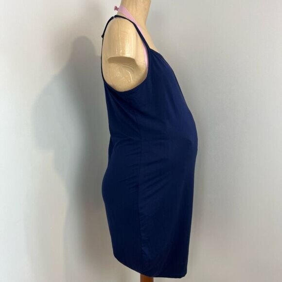 Rose Maternite Maternity Pregnancy Stretch Blue Nighty Medium Dress Midi Pyjamas - Picture 2 of 11